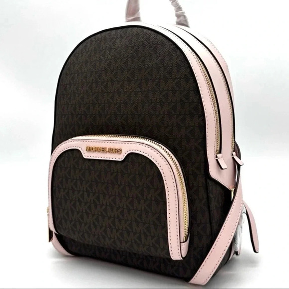 Michael Kors Medium Jaycee Zip Packet Backpack Brown/Light Pink - Picture 3 of 14